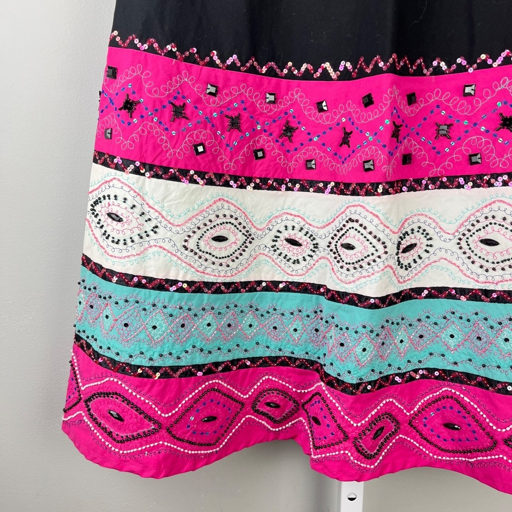 Basil &‎ Maude Midi Skirt Womens 6 Beaded Sequin A-Line Statement Party - Picture 3 of 6